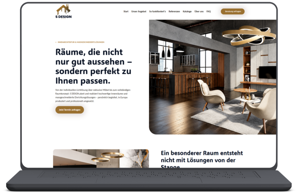 Laptop mit der von uns gestalteten Website eines Schweizer Innenarchitektur-Betriebs